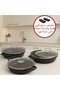 6 Piece Black Glass Lid Granite Saucepan Set 18-20-22 cm - 4