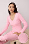 Pembe Pamuklu Baby Overloklu Yumuşak Tuşe Fırçalı Fitilli Örme Pijama Takımı THMAW26PT00011