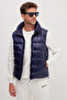 Men's Standard Fit Mock Neck Pocketed Zippered Heat-Retaining Navy Puffer Vest - 5