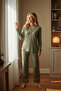 Yeşil Waffle Tshirt-Pantolon Örme Pijama Takımı THMAW24PT00126