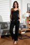 Siyah Dantelli ve Kurdele/Fiyonk Detaylı İp Askılı Viskon Örme Pijama Takımı THMSS20PT0134