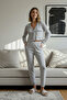 Gray Corded Cotton Embroidered Knitted Pajama Set THMAW22PT0511