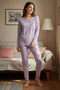 Lilac 100% Cotton Eyelet Patterned T-Shirt-Jogger Knitted Pajamas Set Thmaw22Pt0270