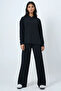 Women's Black Hooded Modal Fabric with Inner Lining Bottom and Top Set Alc-X14632 - 4