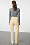 Bej Straight/Düz Kesim Yüksek Bel Nervür Dikişli Dokuma Pantolon TWOSS21PL0093 - 5