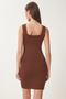 Women's Brown Square Neck Lycra Mini Knit Dress Za00057 - 4