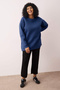 Indigo Kalın İçi Polarlı Yırtmaçlı Oversize/Bol Kesim Örme Büyük Beden Sweatshirt TBBAW24AO00003 - 2