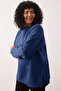 Indigo Kalın İçi Polarlı Yırtmaçlı Oversize/Bol Kesim Örme Büyük Beden Sweatshirt TBBAW24AO00003