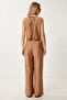 Women's Camel Tie Detail Blouse Pants Set Lrv0104 - 7