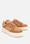 Women's Tan Fur Laced Platform Sneakers - 2