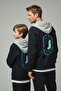 Black Hooded Boy's Back Printed Knitted Sweatshirt Tkdaw25Sw00125
