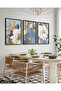 Blue Color Flowers 3 Piece Black Wooden Framed Painting - 3