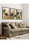 Elegant Gold Leaf Flowers 3 Piece Black Wooden Framed Painting - 4