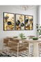Elegant Gold Leaf Flowers 3 Piece Black Wooden Framed Painting - 3