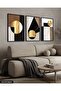 3 Piece Black Wooden Framed Painting of Gold Abstract Patterns - 2