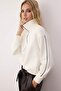 Ekru Fermuarlı Polo Yaka Şerit Detaylı Regular/Normal Kesim Örme Sweatshirt TWOAW26SW00034 - 2
