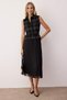Black Tweed Belted Pleat Detail Midi Woven Dress TWOAW26EL00117