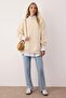 Bej Oversize/Geniş Kalıp Yırtmaç Detaylı Kalın İçi Polarlı Örme Sweatshirt TWOAW23SW00195