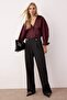 Siyah Diagonel Pileli Düğmeli Wide Leg/Geniş Paça Örme Pantolon TWOAW26PL00041
