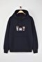 Teen Lacivert Nakışlı Oversize/Geniş Kalıp Kapüşonlu Örme Sweatshirt TWOAW26SW00105 - 5