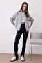 Gri Melanj Oversize/Geniş Kalıp Fermuarlı Dik Yaka Kalın Örme Sweatshirt TWOAW26SW00070 - 2