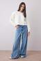 Ekru Kalın İçi Polarlı Bisiklet Yaka Crop Örme Sweatshirt TWOAW26SW00093 - 2