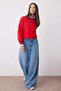 Kırmızı Kalın İçi Polarlı Bisiklet Yaka Crop Örme Sweatshirt TWOAW26SW00093 - 2