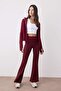 Bordo Fırçalı Soft Kumaş Bel Katlama Detaylı Flare/İspanyol Paça Yoga Örme Spor Tayt THMAW26TY00001