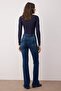 More Sustainable Koyu Mavi Yüksek Bel Orta Esnek Flare İspanyol Paça Jeans TWOSS23JE00063 - 4