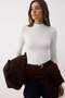 Ekru Dik Yaka Çıtçıtlı Örme Body TWOAW21BD0008