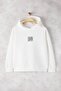 Ekru Oversize/Bol Kesim Nakışlı Kalın İçi Polarlı Örme Sweatshirt TBBAW26AO00010 - 5