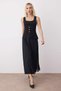 Black Pleated Tulle Detail Button Maxi Sleeveless Lined Stretchy Knitted Dress Twoaw26El00093