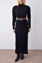 Black Plain Midi Slit Detail Belted Knitwear Long Dress Twoaw26El00098 - 3