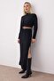Black Plain Midi Slit Detail Belted Knitwear Long Dress Twoaw26El00098