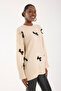 Bow Ribbon Detail Stone Oversized Women's Long Sweater - 6