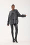 Anthracite Oversize Women's Long Sweater with Bow Ribbon Detail - 5
