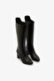 Black Genuine Leather Thick Heeled Below-The-Knee Women's Boots - 2