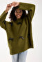 Bow Ribbon Detail Khaki Oversize Women's Long Sweater - 2