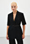 Short Sleeve Belted Jacket - Black - 4