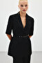 Short Sleeve Belted Jacket - Black - 5