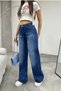 Women's High Waist Stretchy Palazzo Jeans with Faded Effect - 5