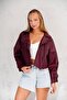 Balloon Sleeve Burgundy Oversize Women's Leather Jacket - 4