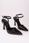 Fiera Model Black Skin Pointed Toe Ankle Strap Women's Thin Heeled Shoes Stiletto - 3