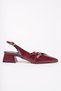 Leiria Model Buckle Detailed Burgundy Patent Leather Open Back Pointed Toe Square Heeled Ballerina Women's Shoes - 6