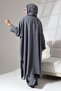 Bat Sleeve Slit Detailed Casual Crepe Aerobin Zühre Suit - Gray - 8