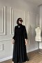 Flowy Wrinkle-Free Crepe Hurrem Dress with Inside and Outside Tie Detail Ferace Black - 5