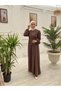 Hijab Dress Ferace Dark Mink Hürrem Inner and Outer Tie-Down Crepe Fabric That Does Not Wrinkle - 4