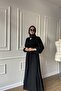 Flowy Wrinkle-Free Crepe Hurrem Dress with Inside and Outside Tie Detail Ferace Black - 3