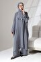 Bat Sleeve Slit Detailed Casual Crepe Aerobin Zühre Suit - Gray - 3