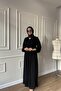 Flowy Wrinkle-Free Crepe Hurrem Dress with Inside and Outside Tie Detail Ferace Black - 6